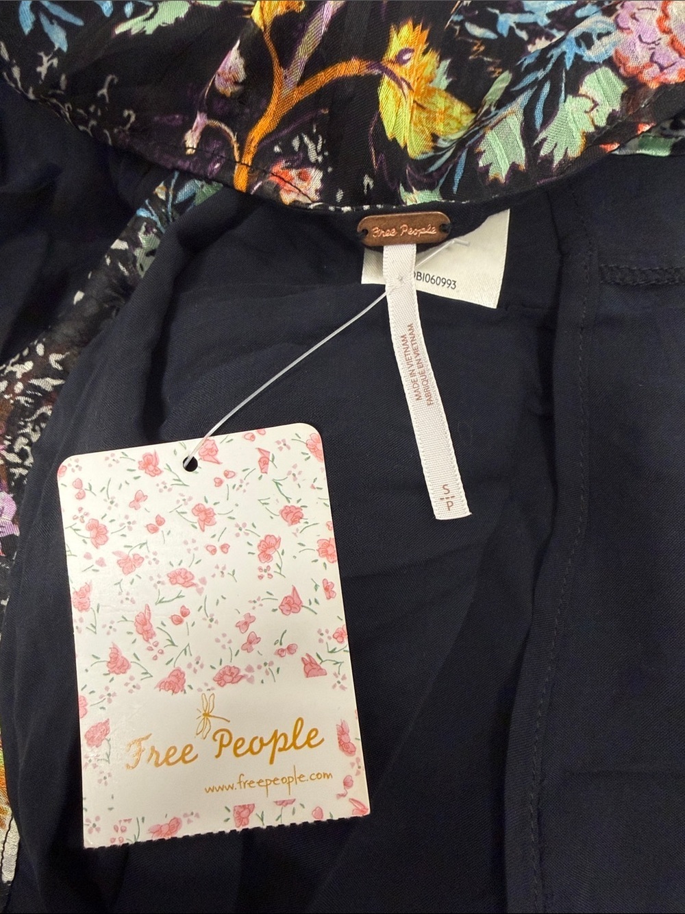 Free People Closer To The Heart Mini Dress Floral Tiered Ruffle Black NWT Small - Picture 10 of 13